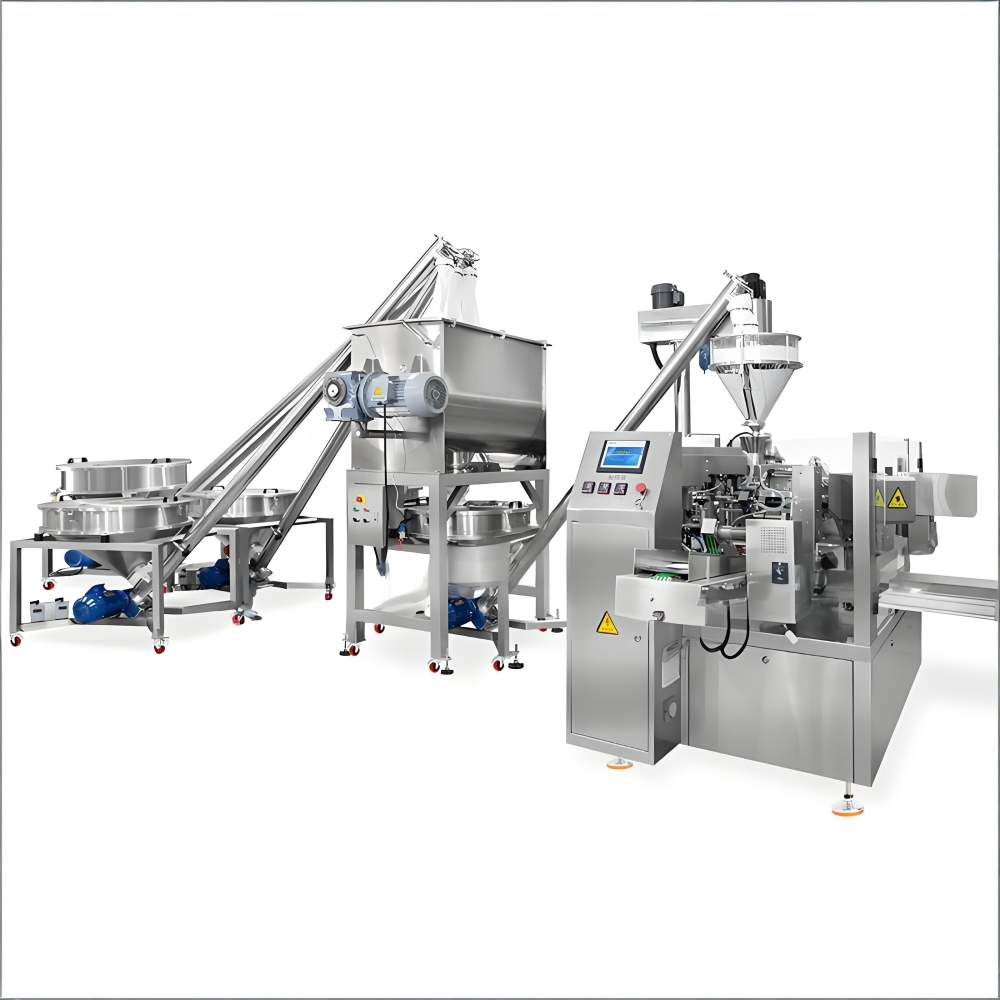 全自動(dòng)螺桿計(jì)量三合一粉末混料給袋包裝機(jī)的功能特點(diǎn)