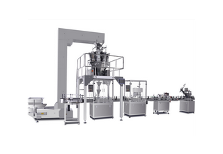 顆粒物料自動理瓶灌裝旋蓋鋁箔封口貼標生產(chǎn)線